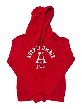 ☎️ Abercrombie & Fitch Red Pullover Hoodie~Women’s M~Kangaroo Pocket~Large Logo